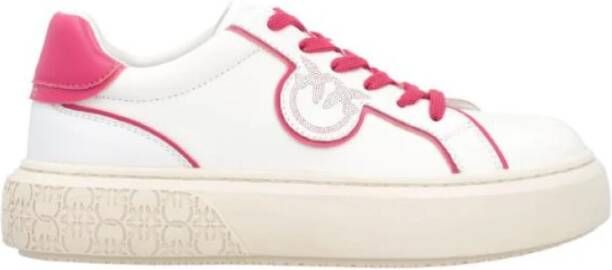 pinko Witte Leren Flatform Sneakers met Love Birds Logo White Dames
