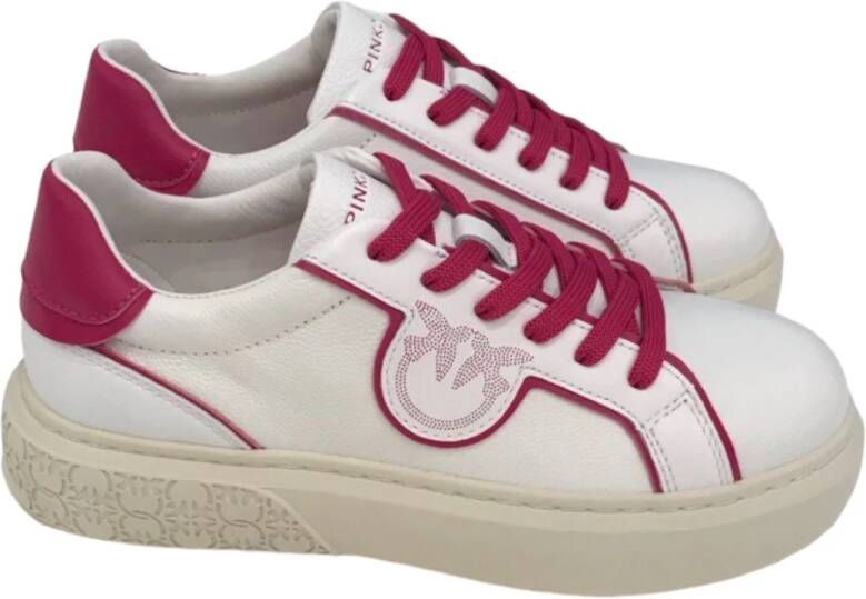 Pinko Witte Leren Sneakers met Contrastafwerking en Rubberen Zool White Dames