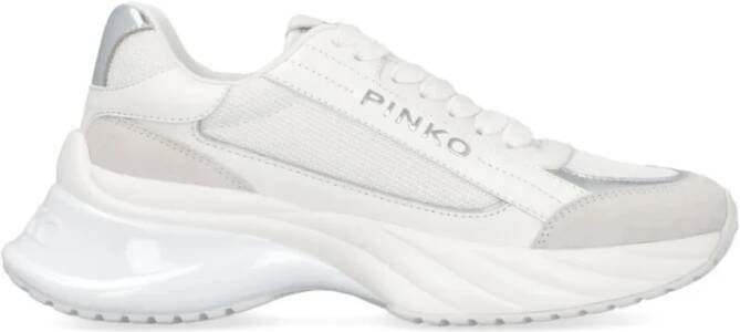 Pinko Wit Zilver Sneaker Tumbled Leer Mesh Koe Suede