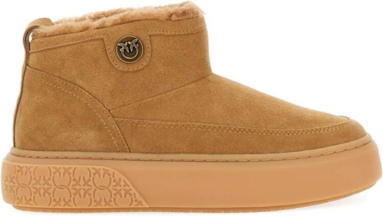 Pinko Beige Mid Sneaker Koe Suede Bont