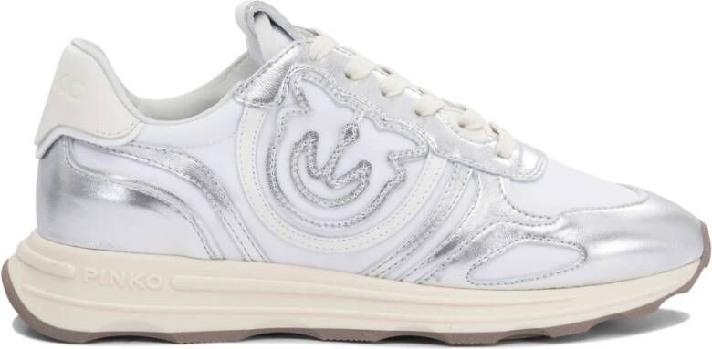 Pinko Low-Top Sneakers Silver Leather-Mesh Blend Sneakers in wit