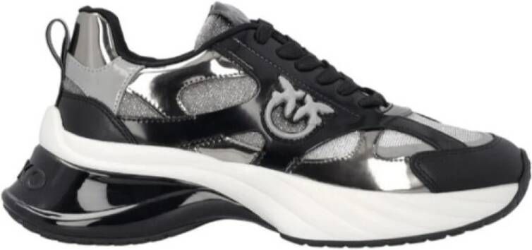 Pinko Zwarte Glitter Sneakers met Love Birds