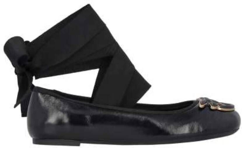 Pinko Zwarte Leren Ballerina Schoenen met Love Birds Logo Black Dames