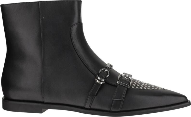 Pinko Zwarte leren enkellaarsjes met metalen details
