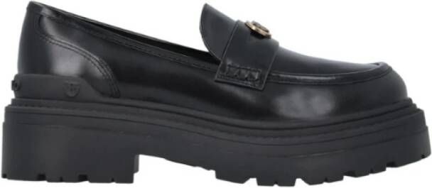Pinko Zwarte leren instap platte schoenen