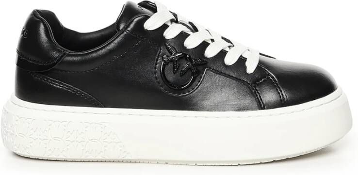 pinko Zwarte Leren Sneakers Love Birds Logo Black Dames