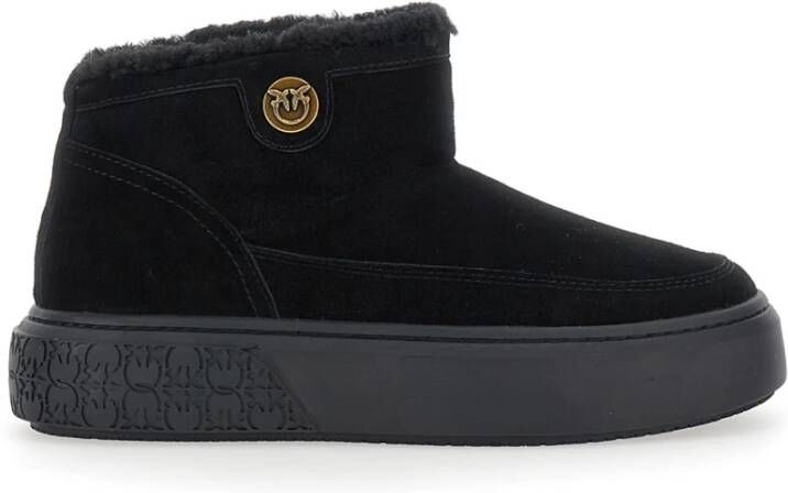 Pinko Zwarte Mid Sneaker Koe Suède Bont