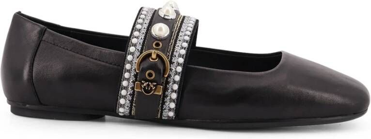 Pinko Zwarte platte schoenen met parelband