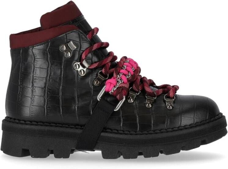 pinko Zzero Black Fuchsia Combat Boots Zwart Dames