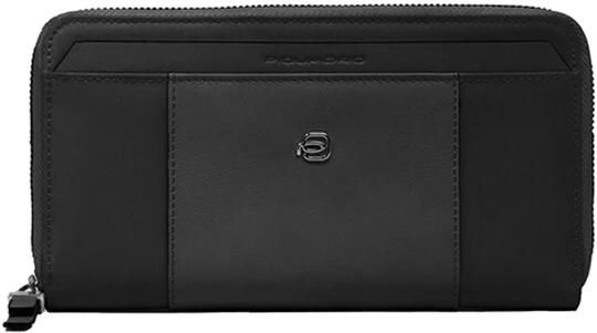 Piquadro Zip-around women s wallet with four dividers coin pocket credit card slots and Rfid protection