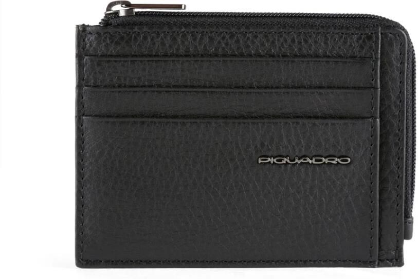 Piquadro Zipped coin purse in leather with docu t holder credit card slots and Rfid protection