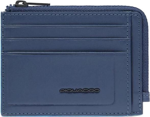 Piquadro Zipped coin purse in leather with docu t holder credit card slots and Rfid protection
