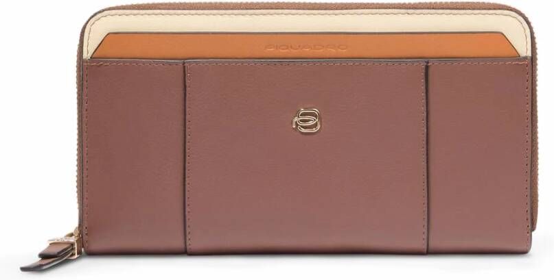 Piquadro Zip-around women s wallet with four dividers coin pocket credit card slots and Rfid protection