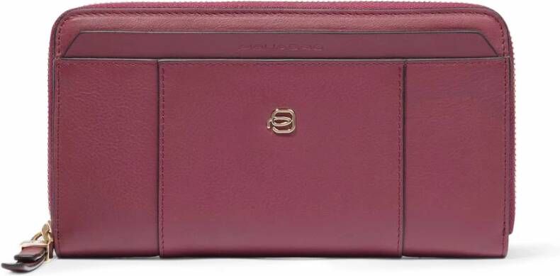 Piquadro Zip-around women s wallet with four dividers coin pocket credit card slots and Rfid protection