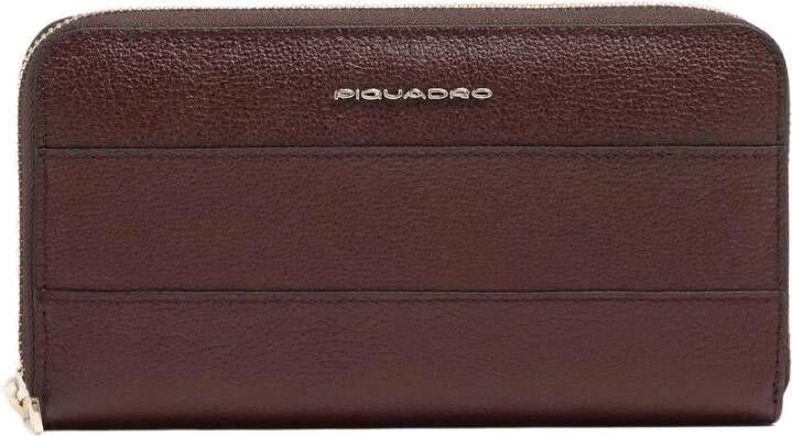 Piquadro Zip-around women s wallet with four dividers coin pocket credit card slots and Rfid protection