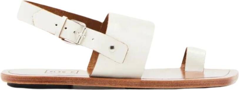 Plan C Leren Teenring Sandalen White Dames
