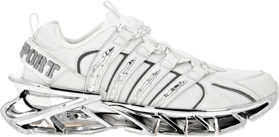 Plein Sport Mesh en Leren Runner Sneaker Wit Zilver White