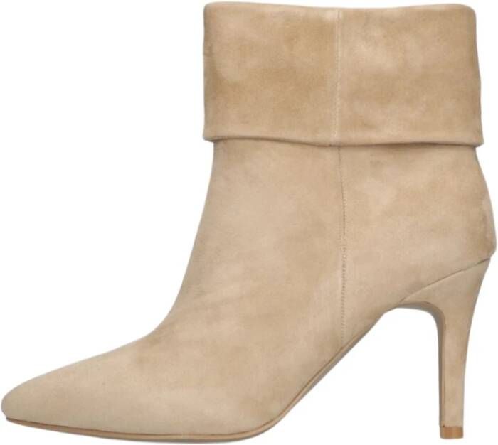 Poelman Beige Suède Enkellaarzen met Puntige Neus Beige Dames