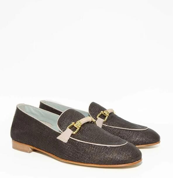 Poesie Veneziane Bruine geweven leren loafers met gouden gesp