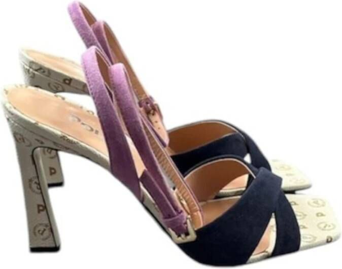 Pollini Bicolor Suède Sandaal met Heritage Print Multicolor Dames