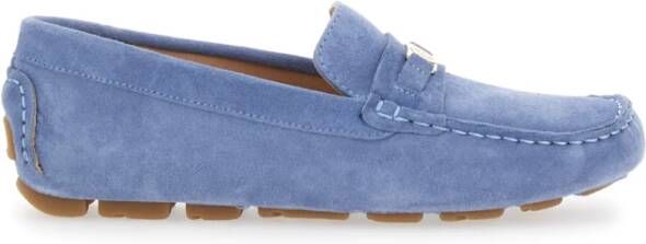Pollini Blauwe Loafers met Logo Plaque