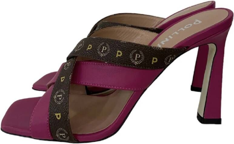 Pollini Fuchsia Sandalen met Bruine Bandjes en Heritage Print Meerkleurig Dames