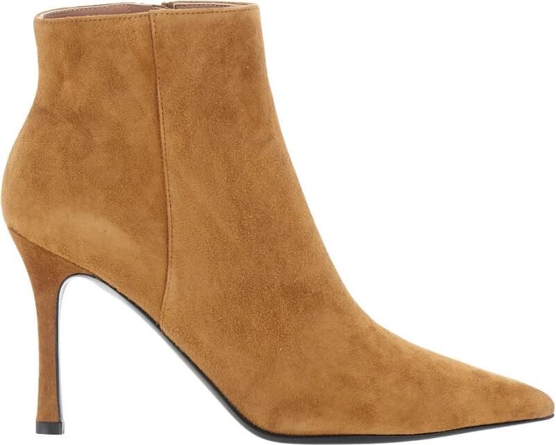 Pollini Beige Suede Enkellaarzen met Rubberen Zool voor Dames