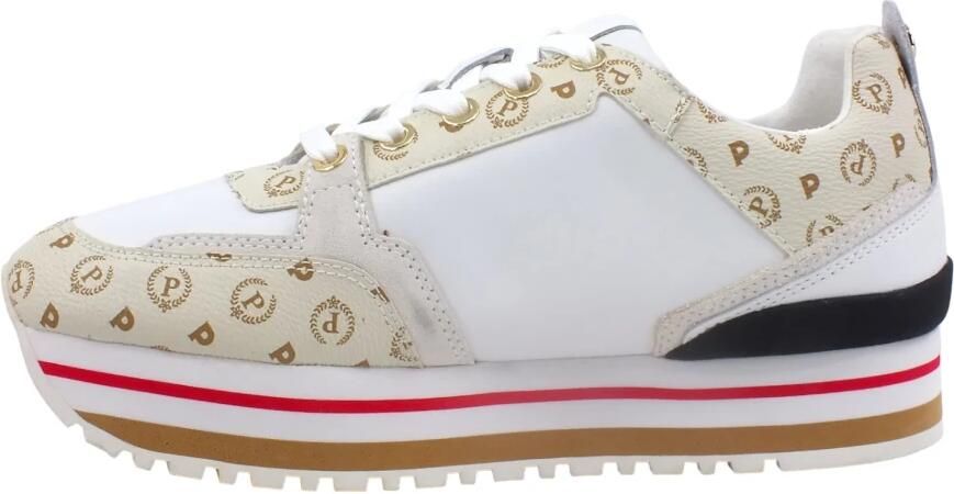 Pollini Witte kalfsleren sneakers met suède en ivoorkleurige PVC-details White Dames - Foto 3