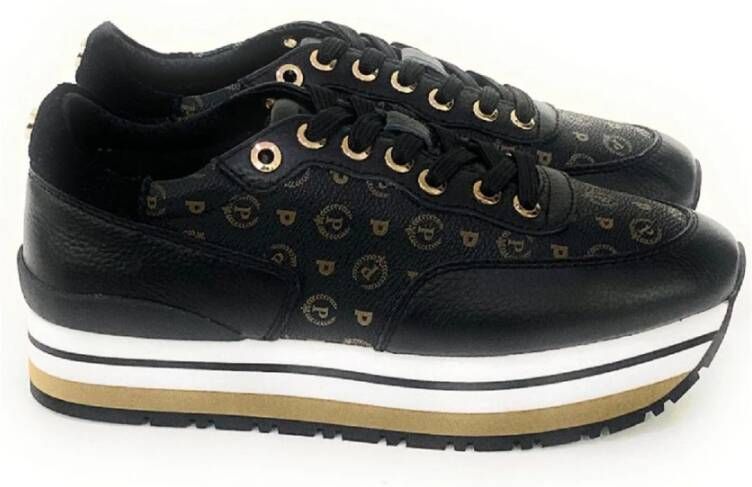 Pollini Zwarte Heritage Print Sneakers voor dames Zwart Dames