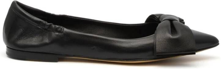 Pomme D'or Zwarte Leren Ballerina Schoen met Strik Black Dames