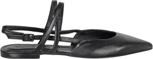 Pomme D'or Zwarte leren slingback platte schoenen