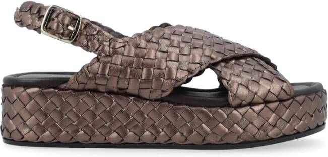 Pons Quintana Bruine metallic leren geweven sandaal Forli