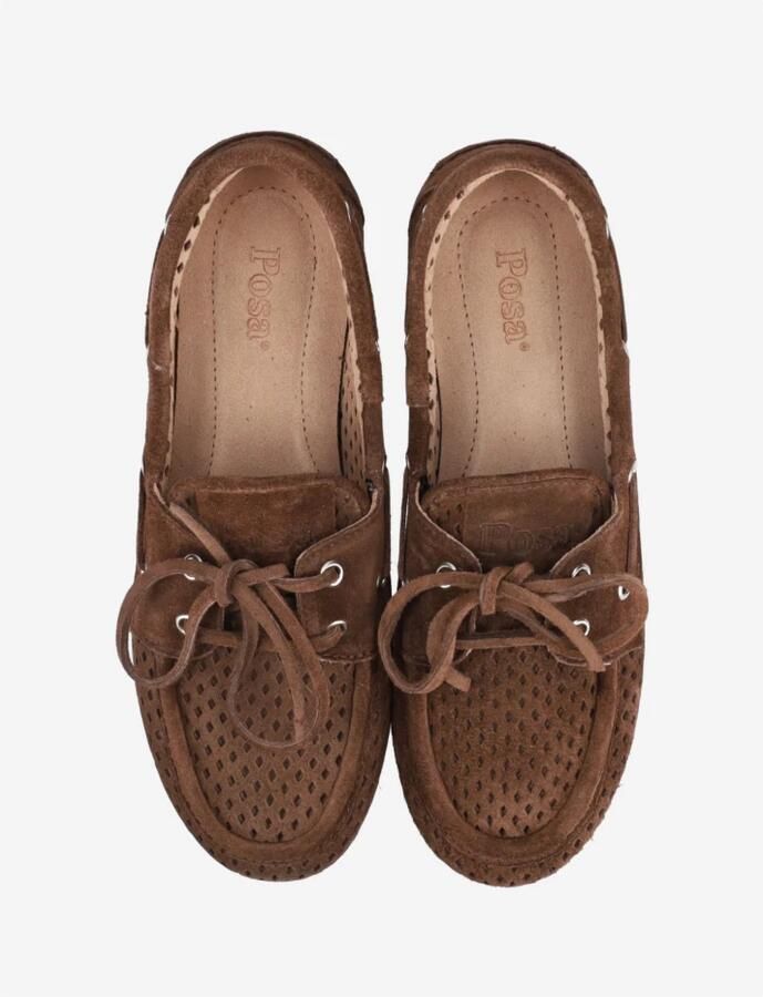 POSA Mocassins Dames Boat Loafer Perforated Maat: 38 Materiaal: Suède Kleur: Bruin - Foto 2
