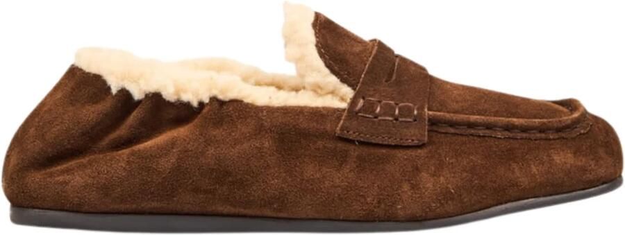 POSA Loafers Dames Penny Loafer Square Fur Suède Bruin