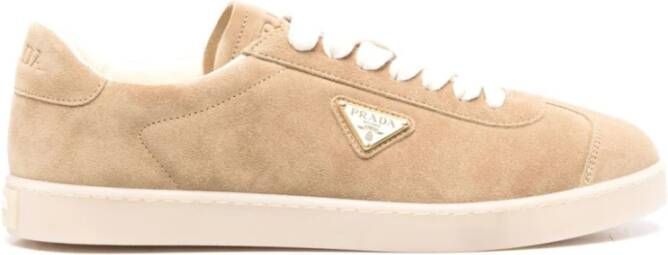 Prada Beige Suède Panel Sneakers Beige Heren