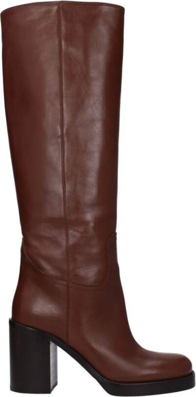 Prada Bruin Leren Hoge Hak Laars