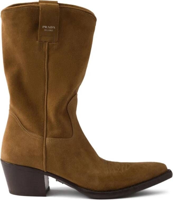 Prada Bruine Zijde & Nylon Laarzen