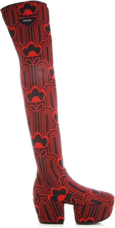 Prada Geborduurde laarzen met zijlogo detail