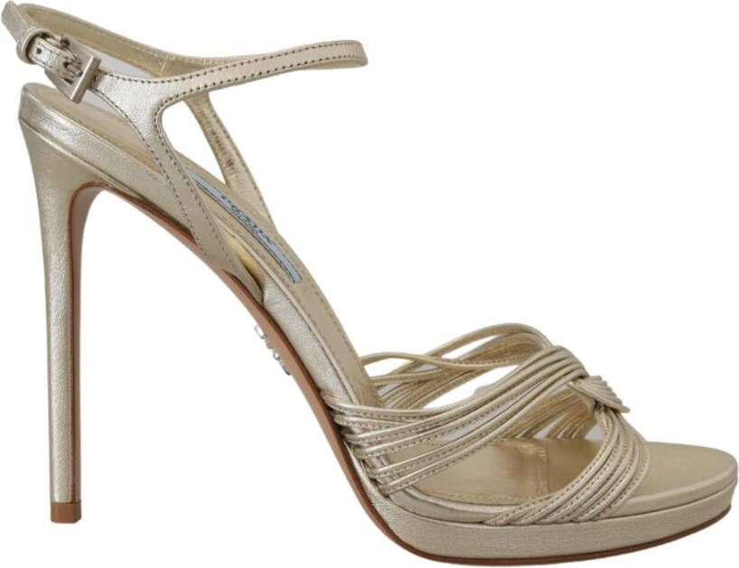 Prada Gouden Leren Enkelband Stiletto Sandalen Geel Dames