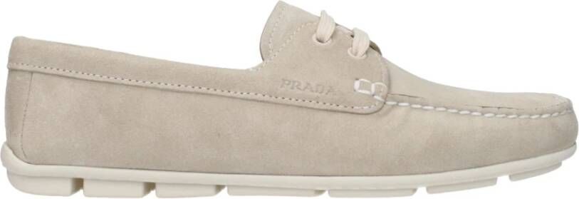 Prada Grijze Leren Loafer Veters Rubberen Zool