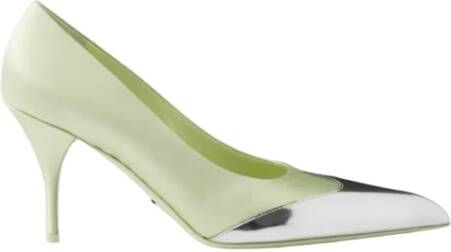 Prada Groene Satijnen Metallic Leren Pumps