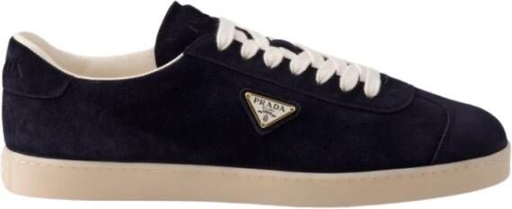 Prada Lane Suède Navy Sneakers Modern Minimalistisch