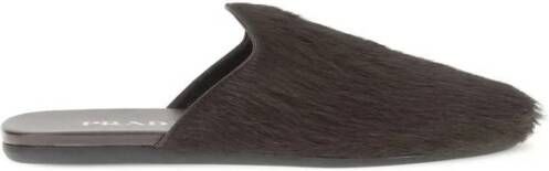 Prada Leren Muiltjes met Lang Haar Detail