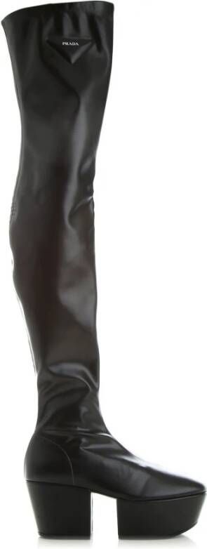Prada Leren Plateau laarzen met Logodetail Black Dames