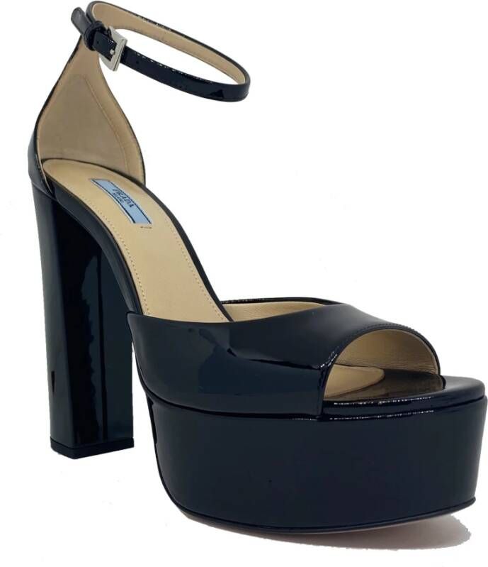 Prada Verhoog je stijl met leren platform sandalen Black Dames