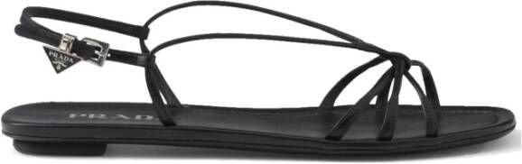 Prada Leren Platte Sandalen Vierkante Neus Vrouwen