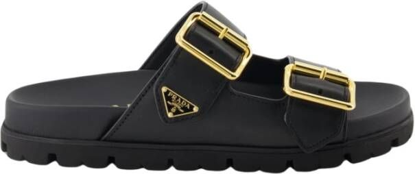 Prada Leren Slippers Black Dames