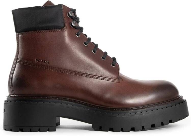Prada Leren veterlaarzen met rubberen zool
