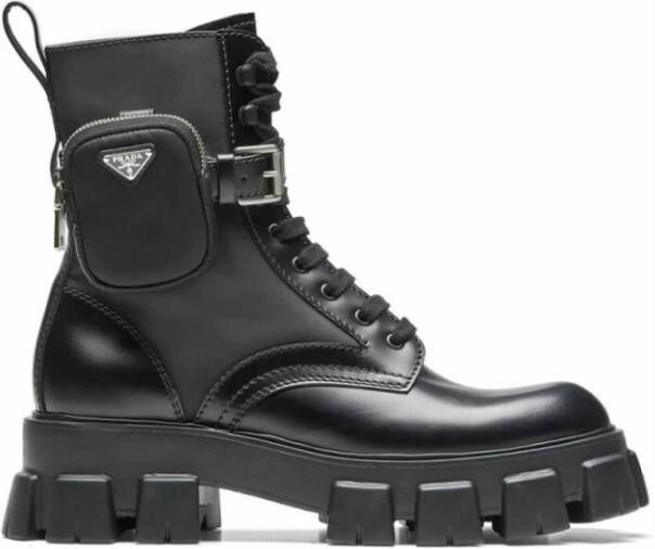 Prada Monolith Brushed Leather And Nylon Combat Boots Black Heren