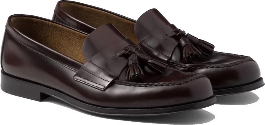 Prada Bruin Leren Loafers Elegante Kwast Detail